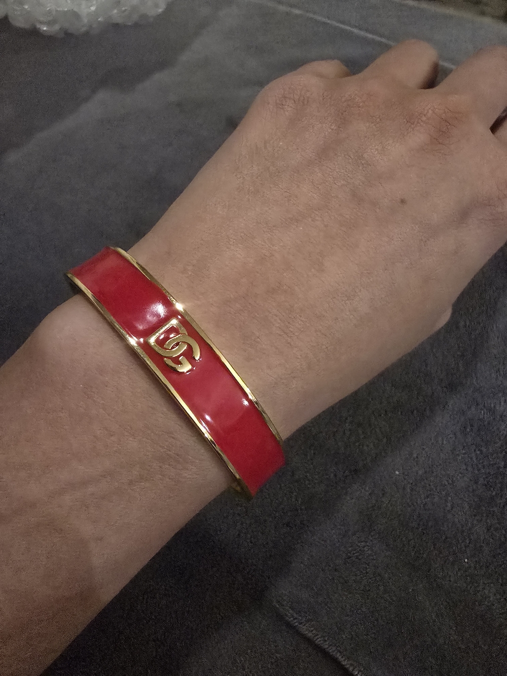Dolce & Gabbana Red Enamel and Gold-Tone Logo Bangle Bracelet